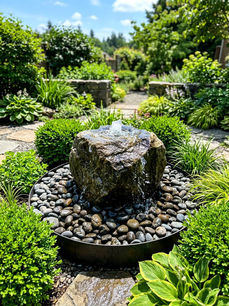 Water Fountain Base - 30 river rock landscaping ideas