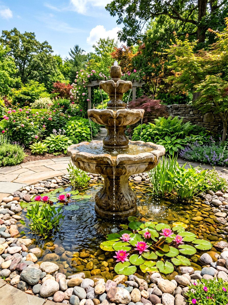 Water Fountain Feature - 30 outdoor meditation corner ideas