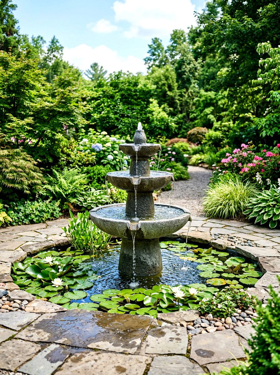 Water Fountain Feature - 30 family backyard ideas