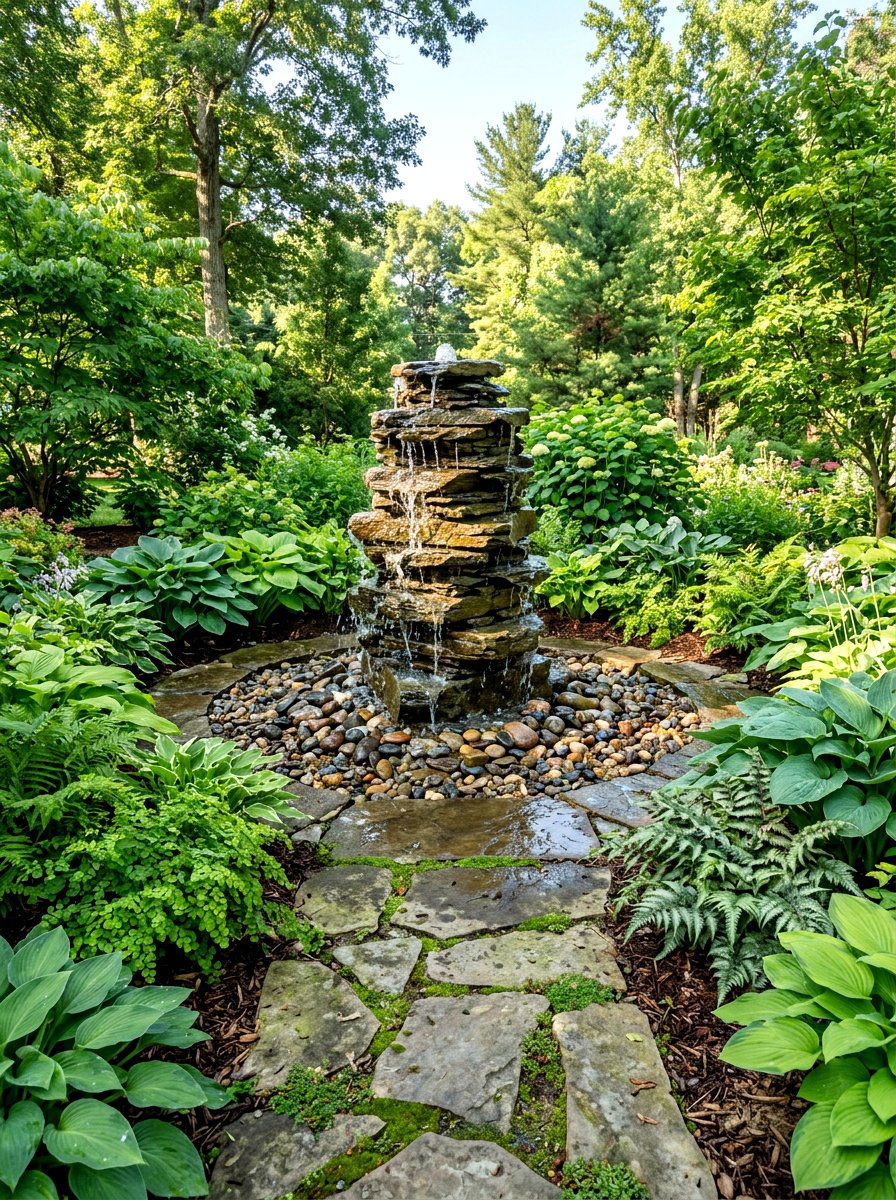 Water Fountain Focal Point - 30 private backyard oasis ideas