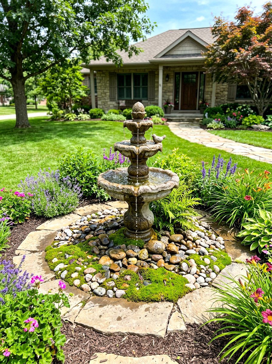 Water Fountain - 30 front yard garden ideas