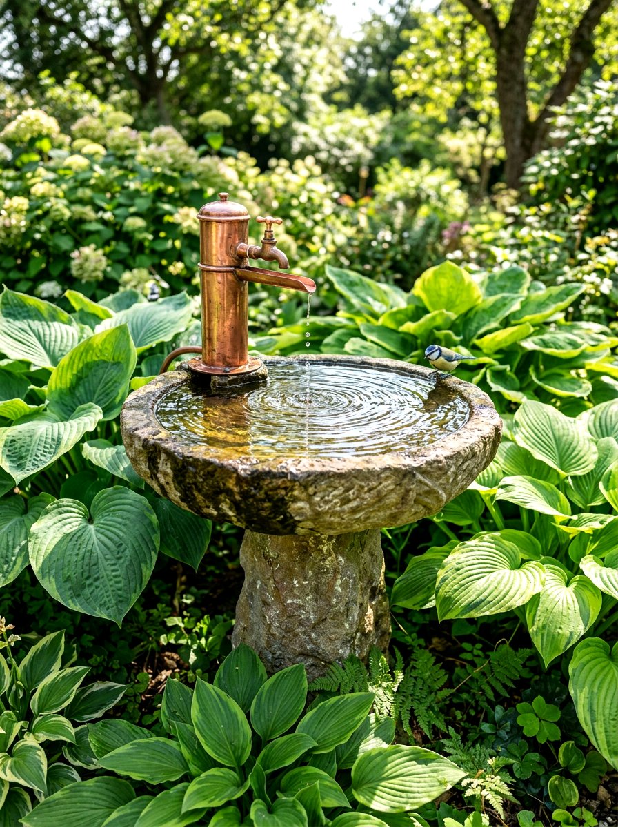 Water dripper feature - 30 bird friendly backyard landscaping ideas