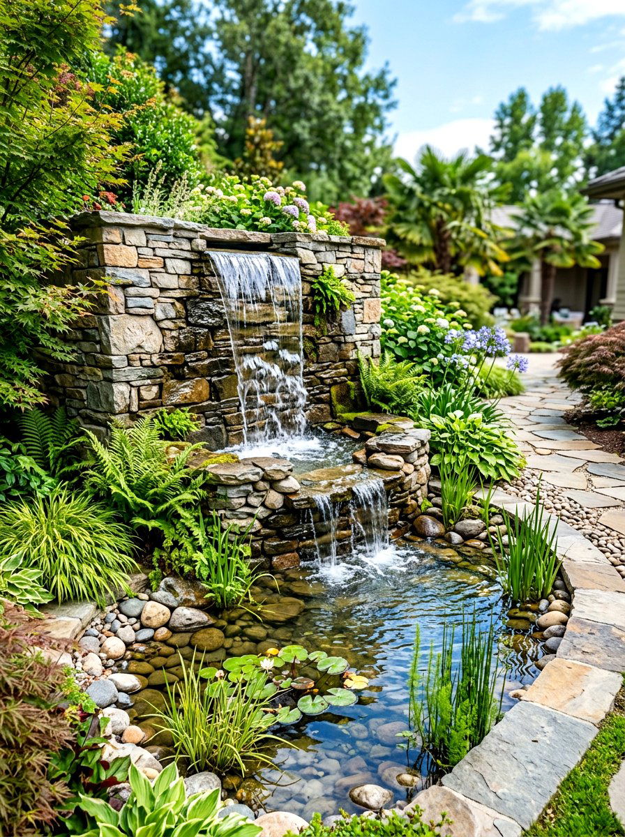 Water feature wall - 30 walled garden backyard ideas