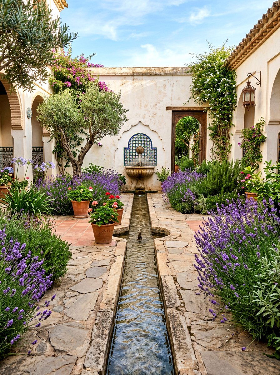 Water rill courtyard - 30 Mediterranean front courtyard ideas
