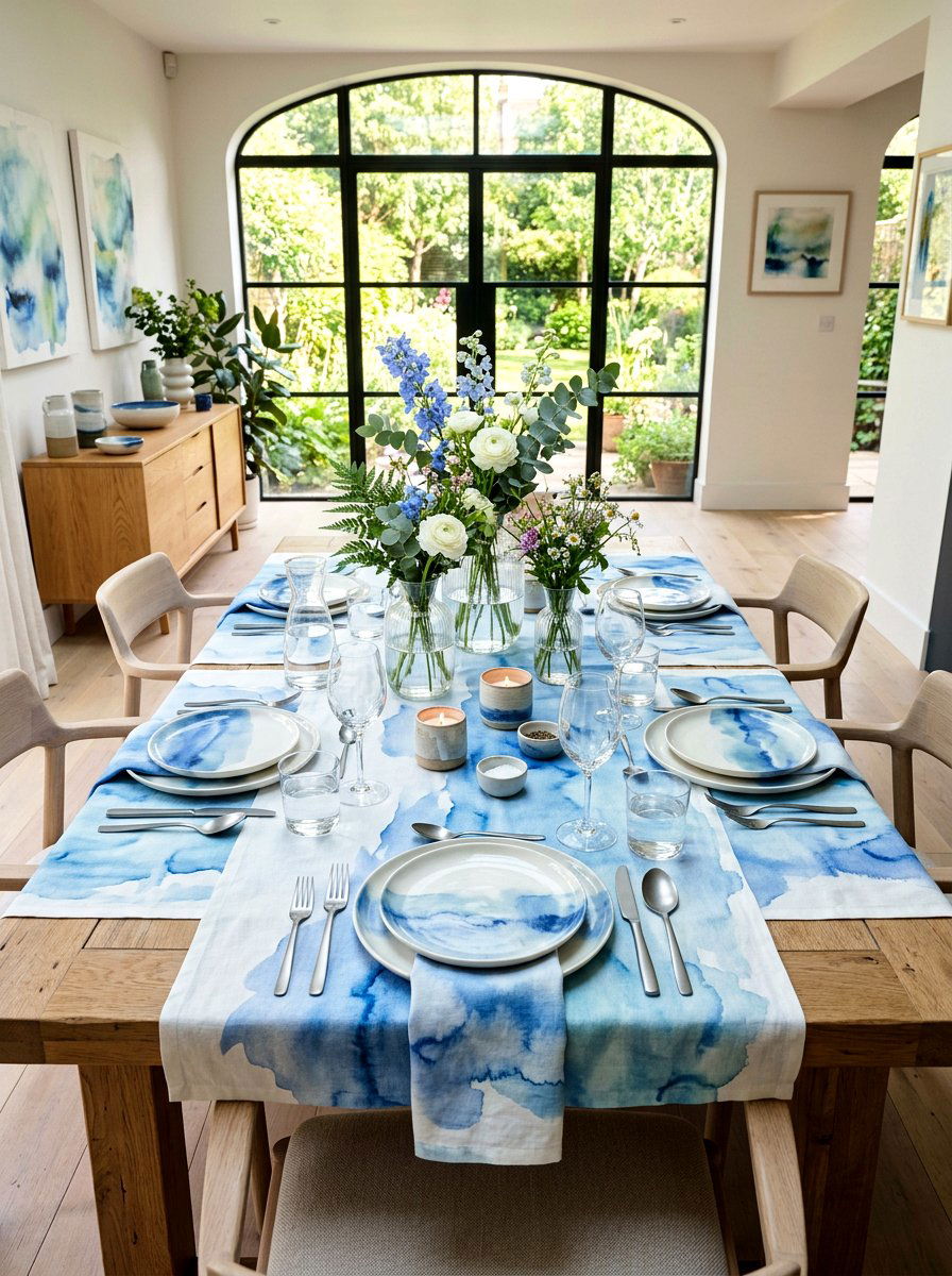 Watercolor Blue Table Setting - 30 blue and white table decor ideas