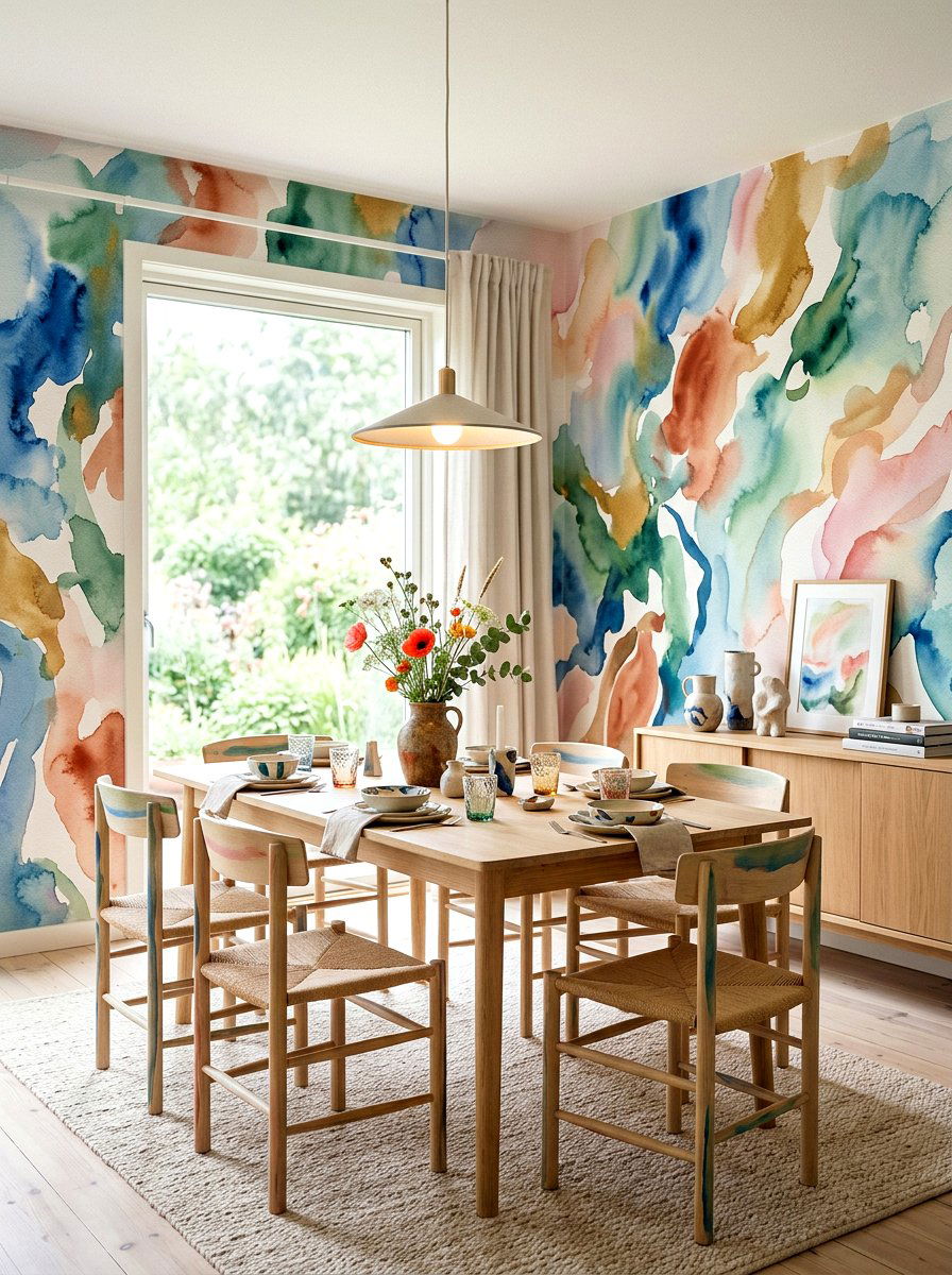 Watercolor Dining Room Wallpaper - 30 dining room wallpaper ideas