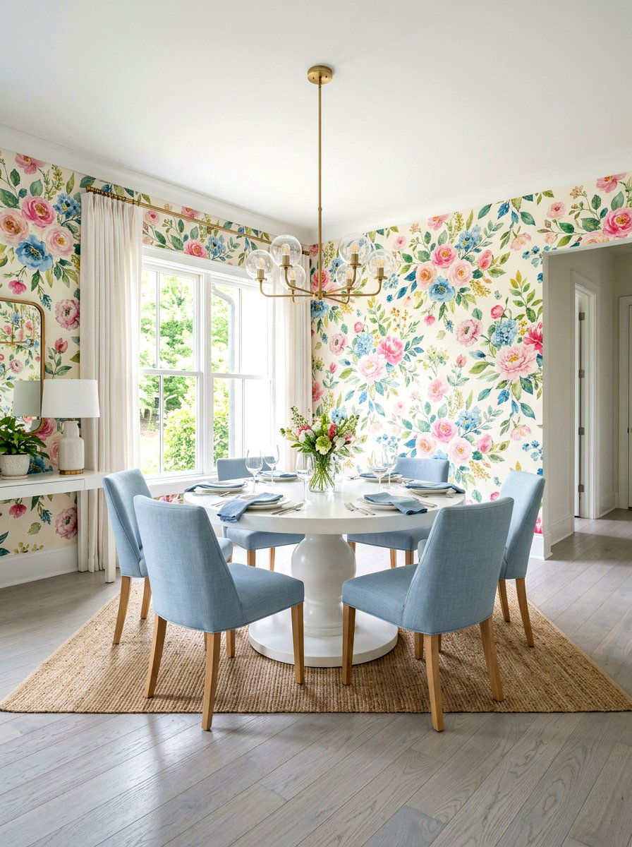Watercolor Floral Wallpaper - 30 floral dining wallpaper ideas