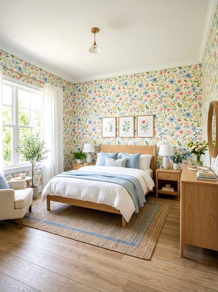 Watercolor Floral Wallpaper - 30 floral wallpaper bedroom ideas