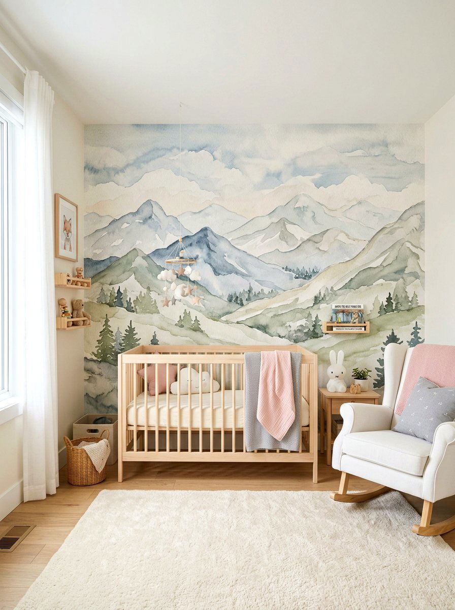 Watercolor Mountain Wallpaper - 30 landscape mural wall ideas