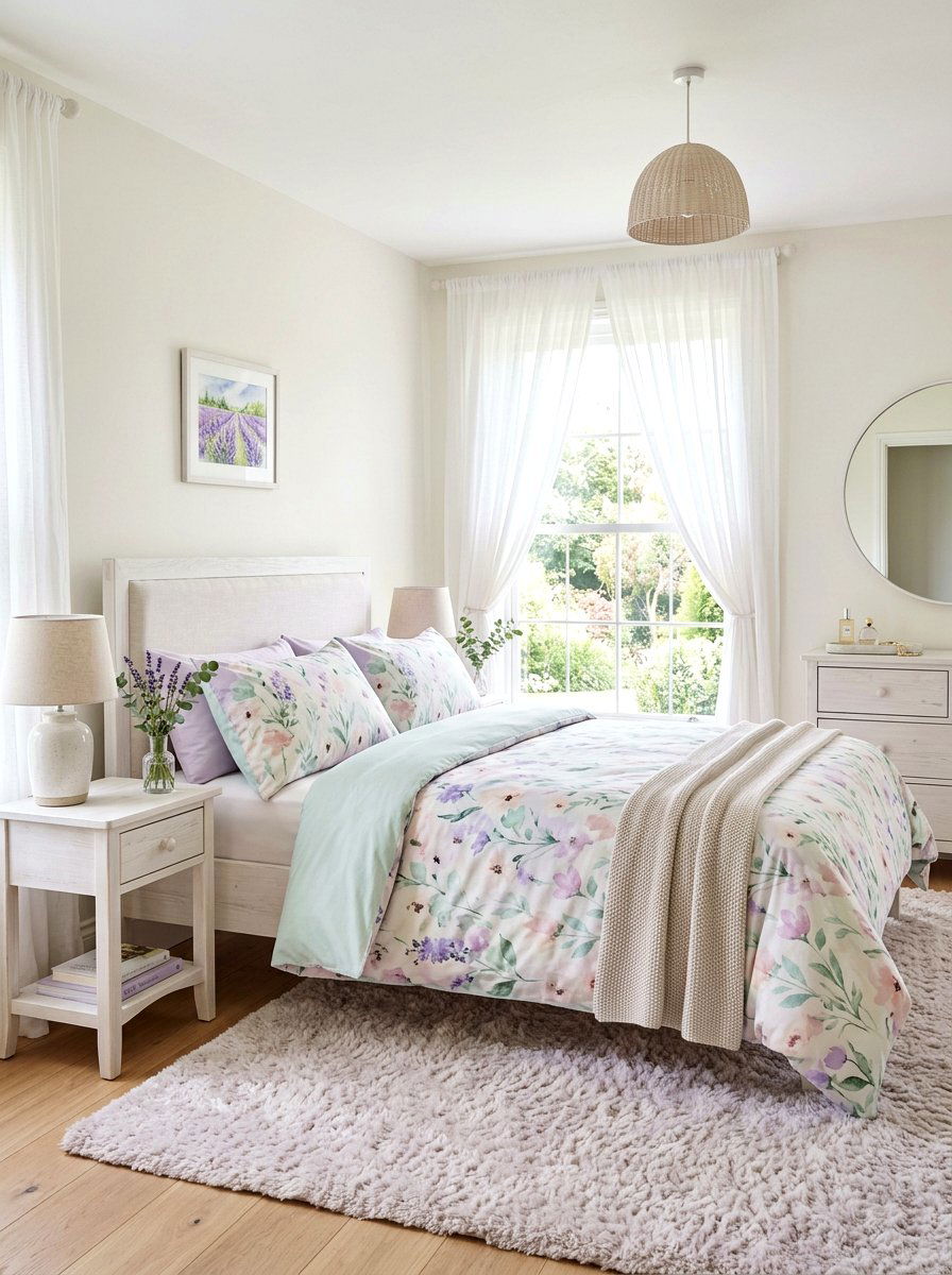Watercolor Pastel Floral Bedding - 30 floral bedding aesthetic ideas