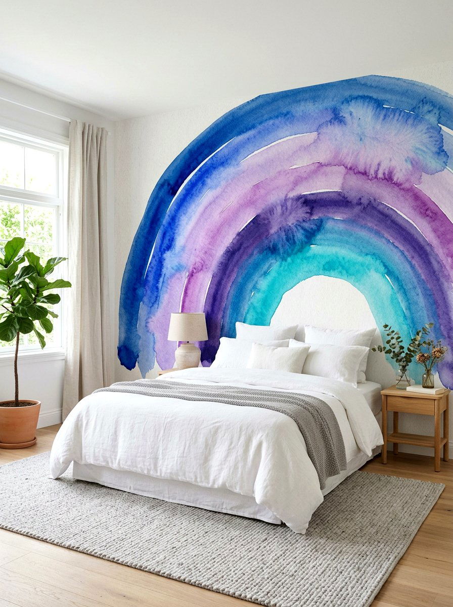 Watercolor Rainbow Wall Mural - 30 muted rainbow bedroom ideas