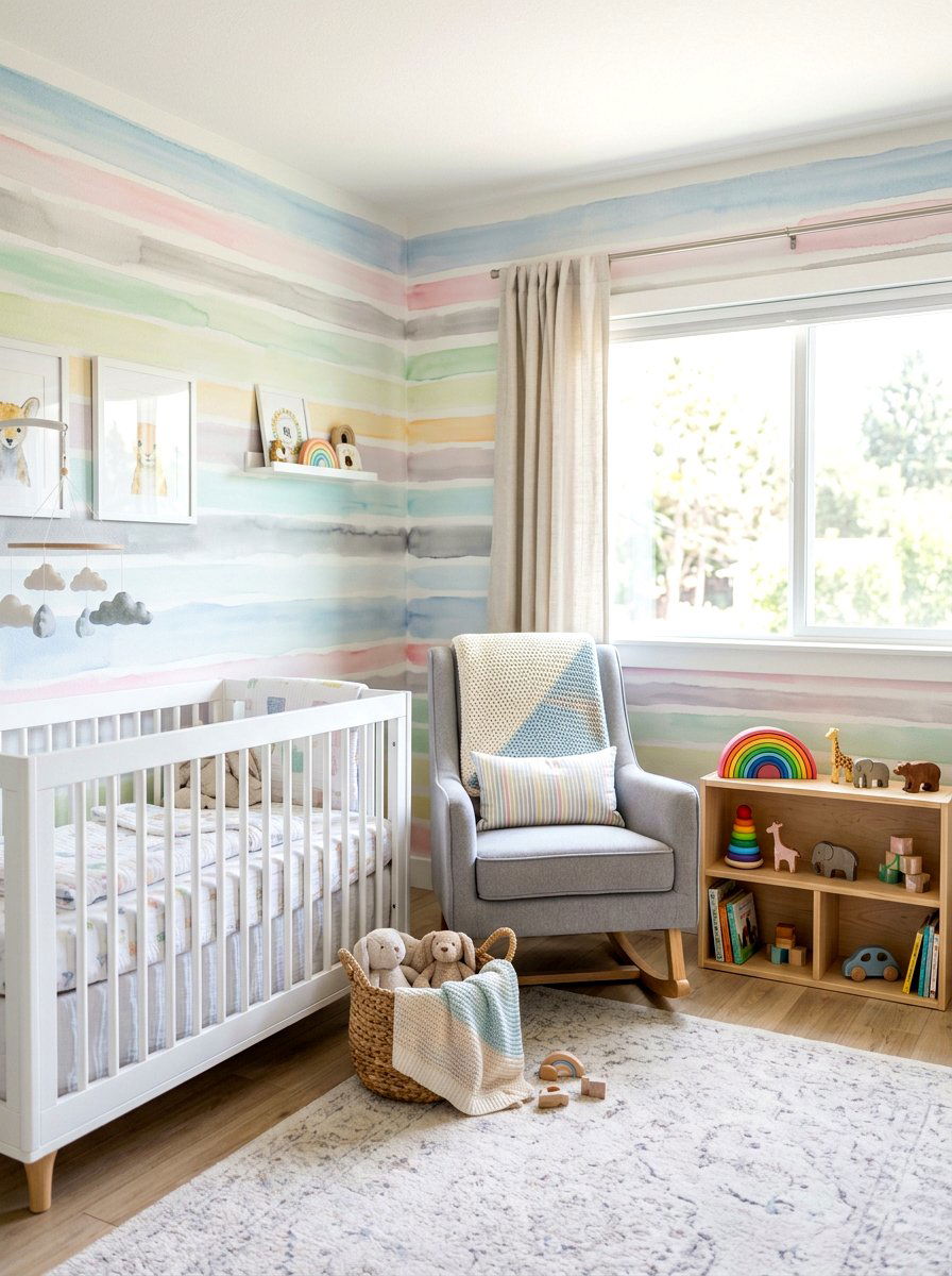 Watercolor Stripe Nursery Wallpaper - 30 stripe nursery wallpaper ideas