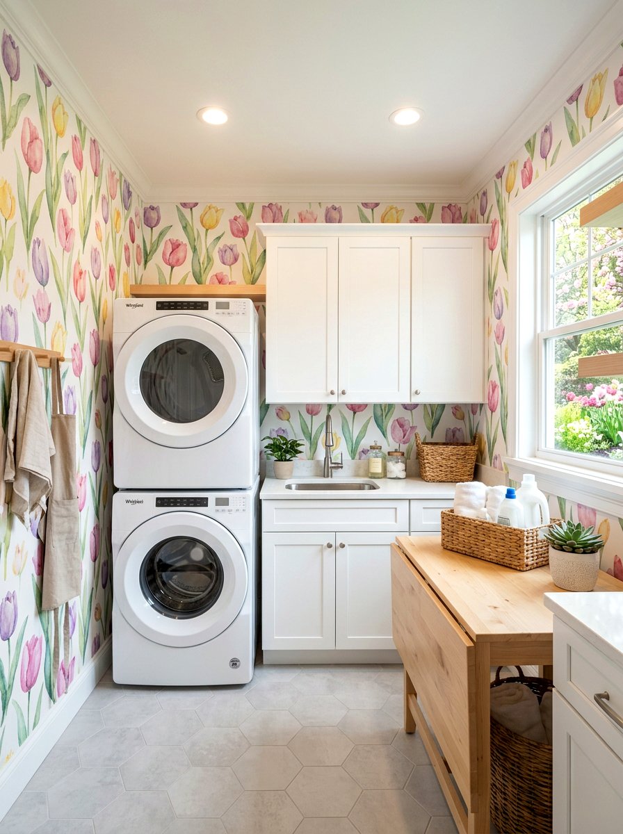 Watercolor Tulip Laundry Room Wallpaper - 30 spring floral wallpaper ideas