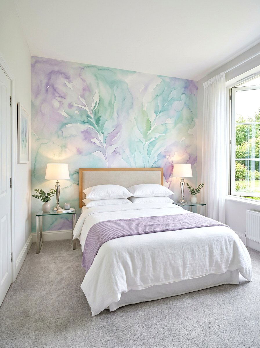Watercolor Wall Mural - 30 peel and stick mural ideas