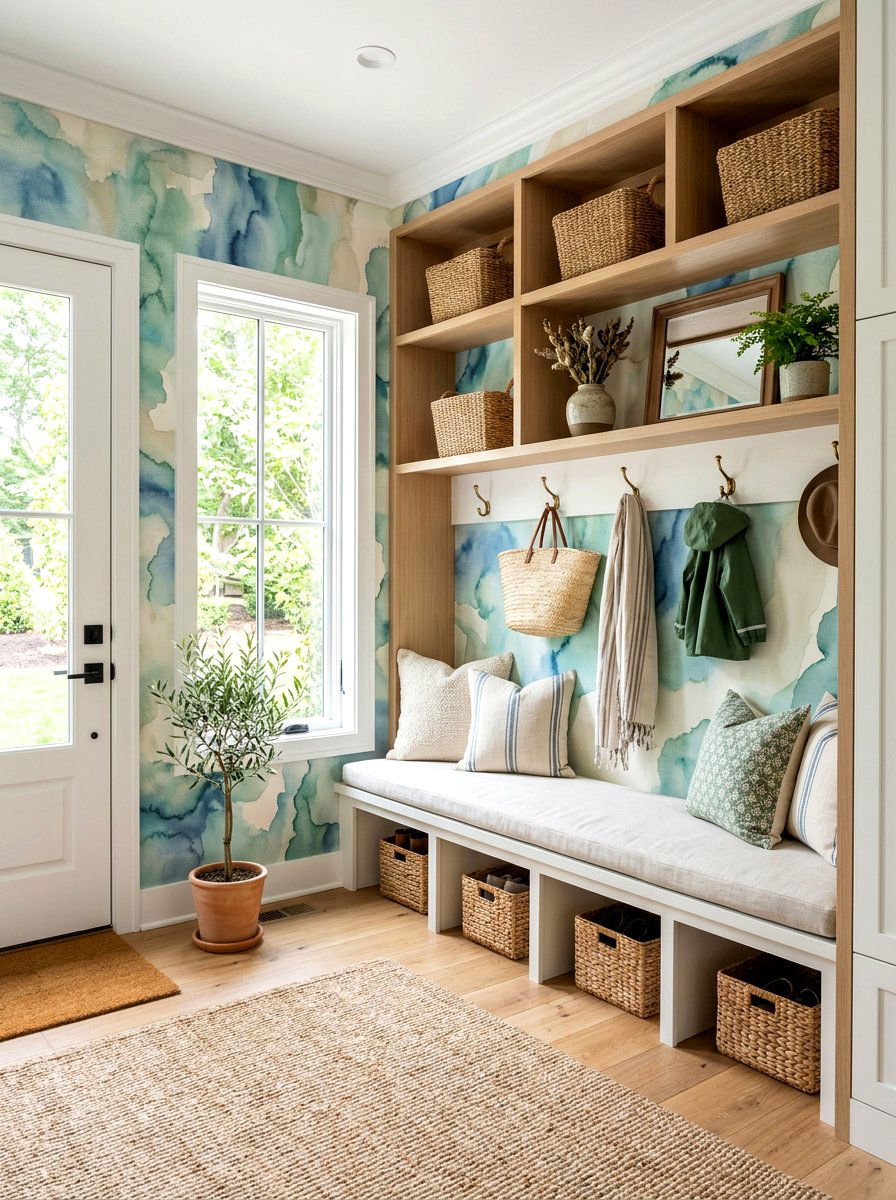 Watercolor Wash Mudroom Wallpaper - 30 mudroom wallpaper ideas