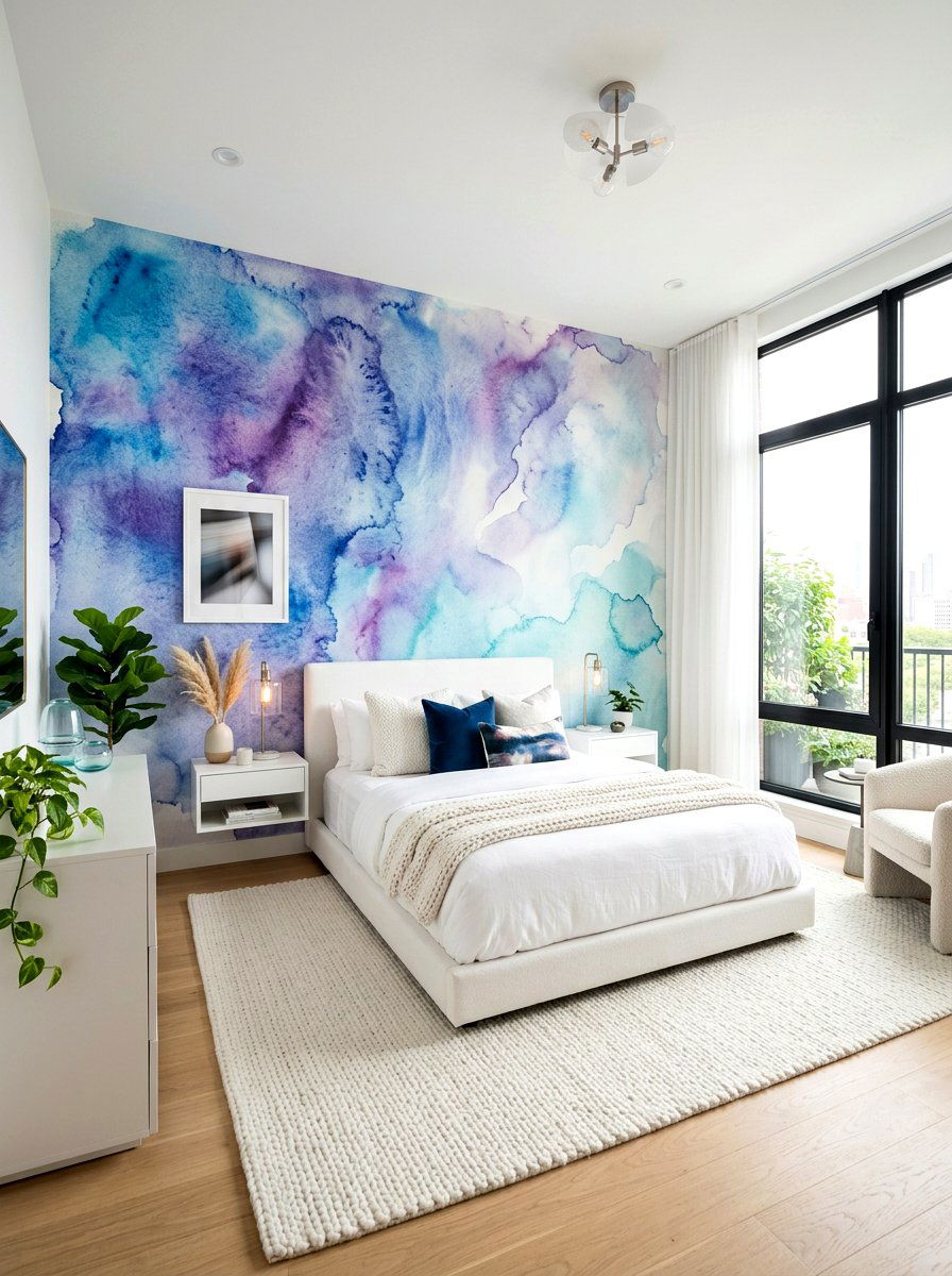 Watercolor Wash Wallpaper - 30 bedroom wallpaper accent ideas