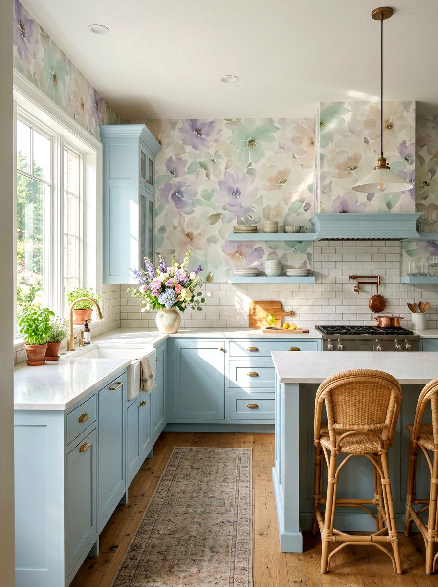 Watercolor floral kitchen wallpaper - 30 floral kitchen wallpaper ideas