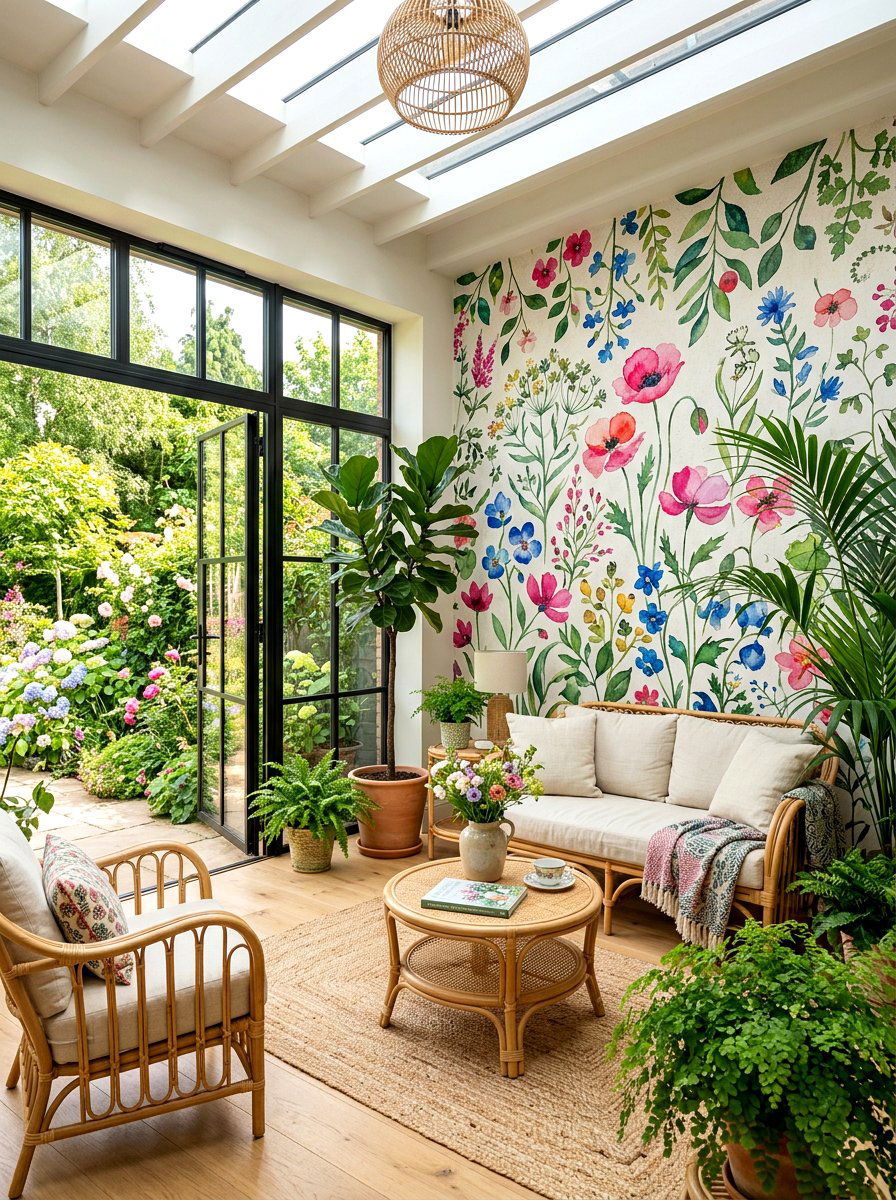 Watercolor garden sunroom - 30 garden print wallpaper ideas