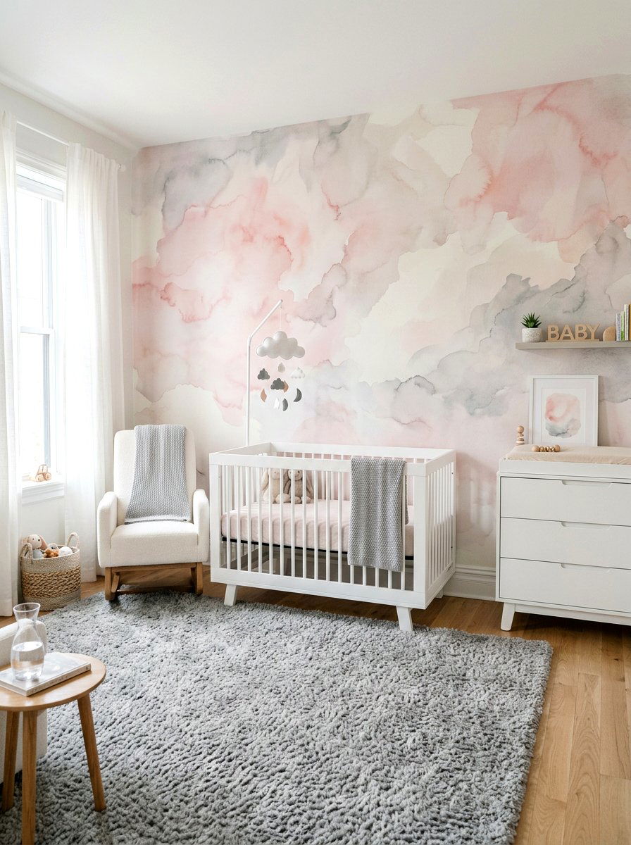 Watercolor wash nursery wallpaper - 30 nursery wallpaper ideas