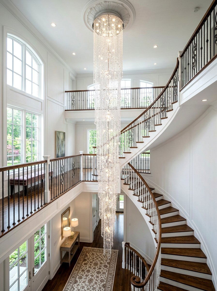 Waterfall Crystal Staircase Lighting - 30 statement chandelier ideas