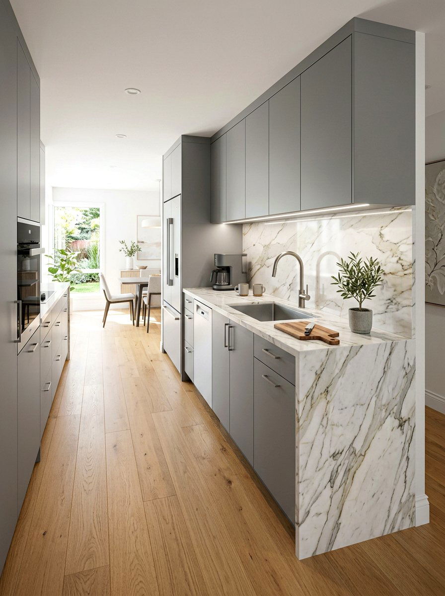 Waterfall Edge Galley Kitchen - 30 galley kitchen ideas