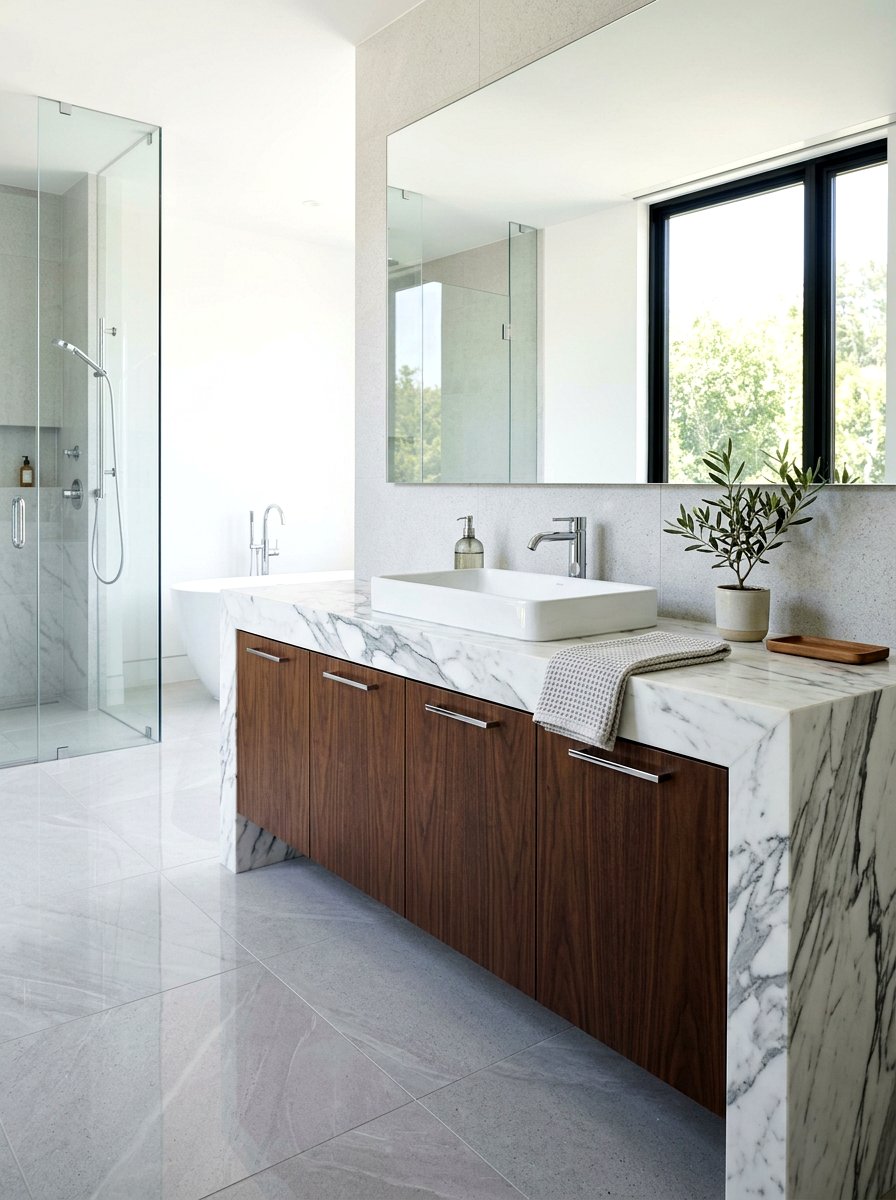 Waterfall Edge Vanity - 30 neo deco bathroom vanity ideas