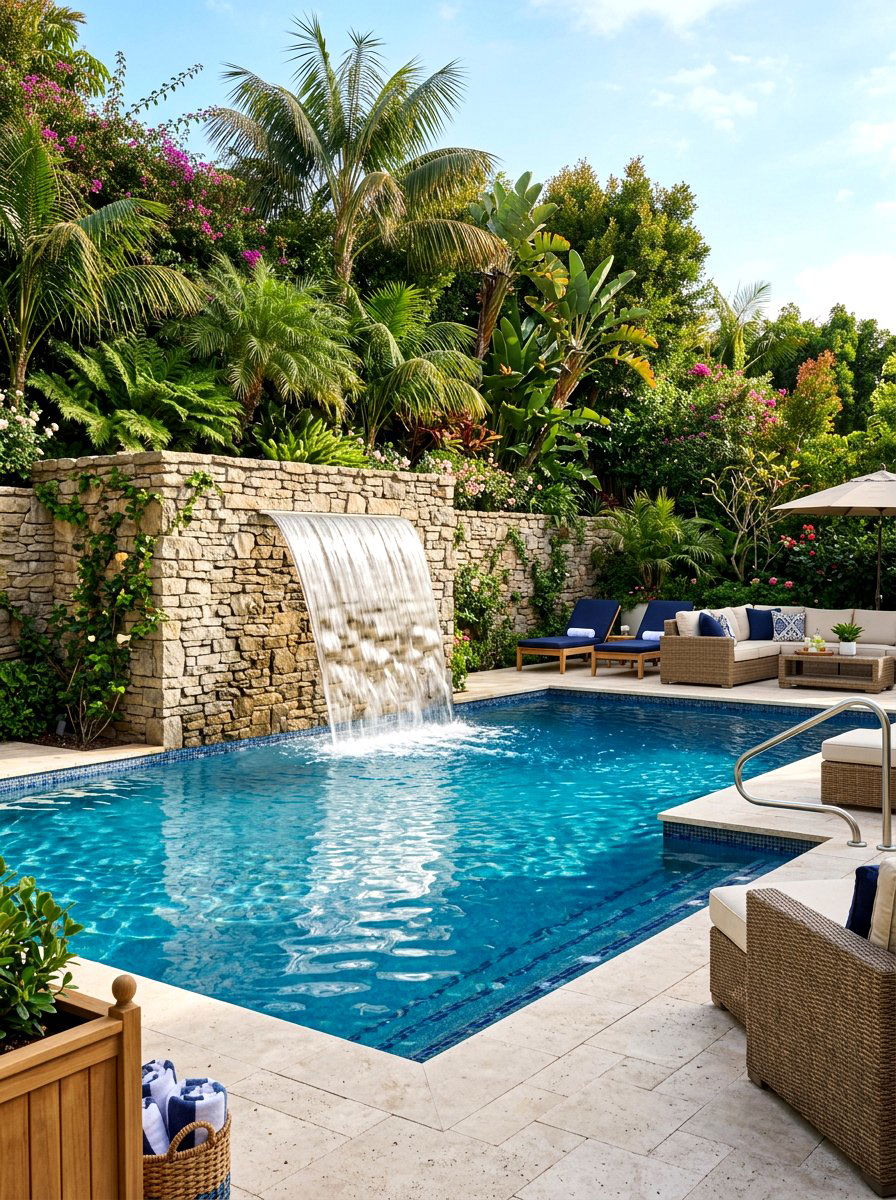 Waterfall Feature Pool - 30 luxury pool ideas