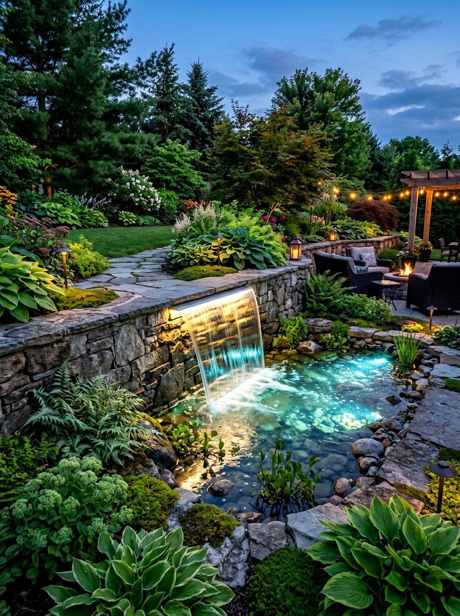 Waterfall Feature Wall Light - 30 retaining wall lighting ideas