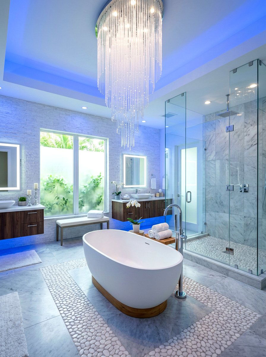 Waterfall Glass Chandelier Bathroom - 30 chandelier over bathtub ideas