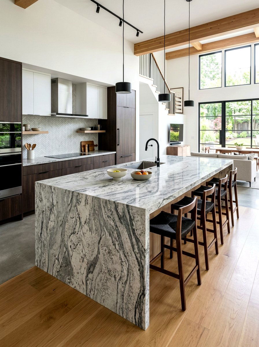 Waterfall Granite Island - 30 granite kitchen ideas