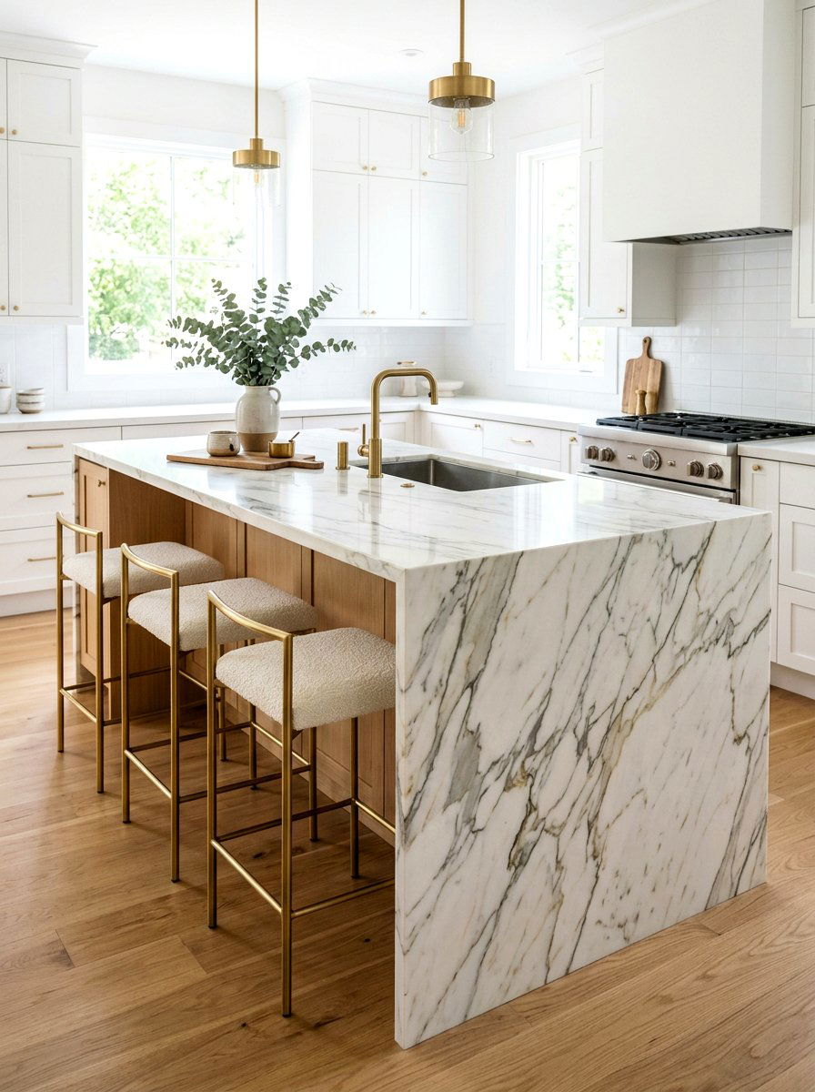 Waterfall Island Countertop - 30 kitchen remodel ideas