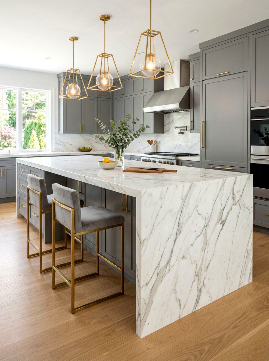 Waterfall Marble Kitchen Peninsula - 30 kitchen peninsula ideas