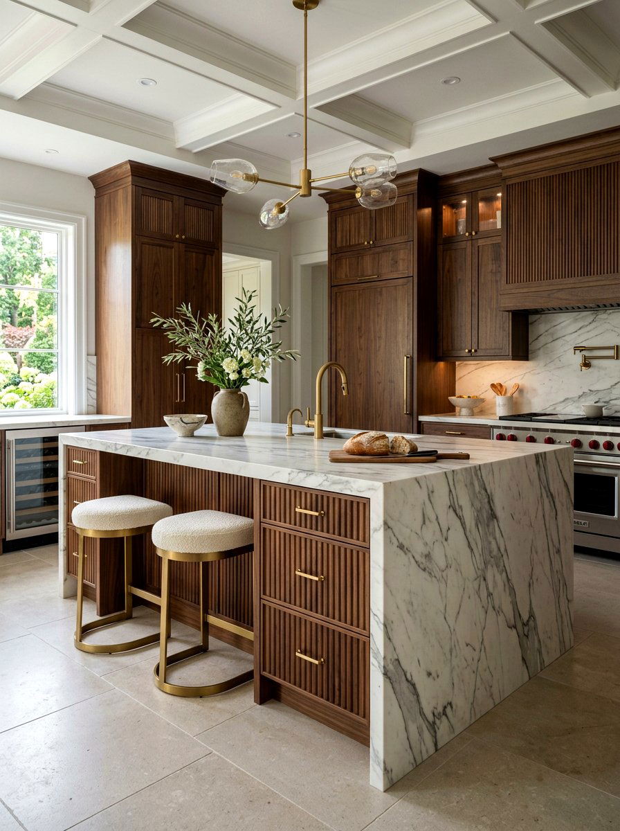 Waterfall Marble Reeded Kitchen Island - 30 reeded wood kitchen island ideas