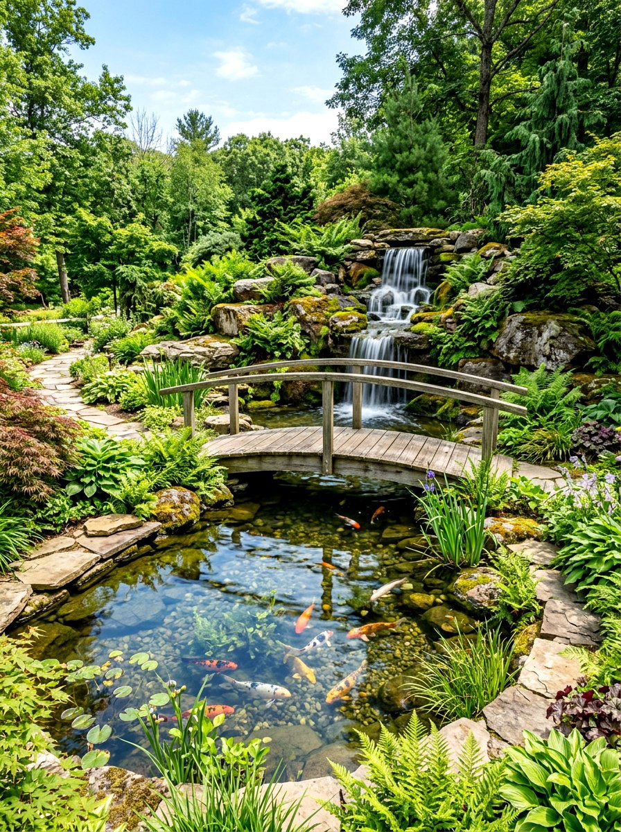 Waterfall Pond Feature - 30 backyard zoning layout ideas