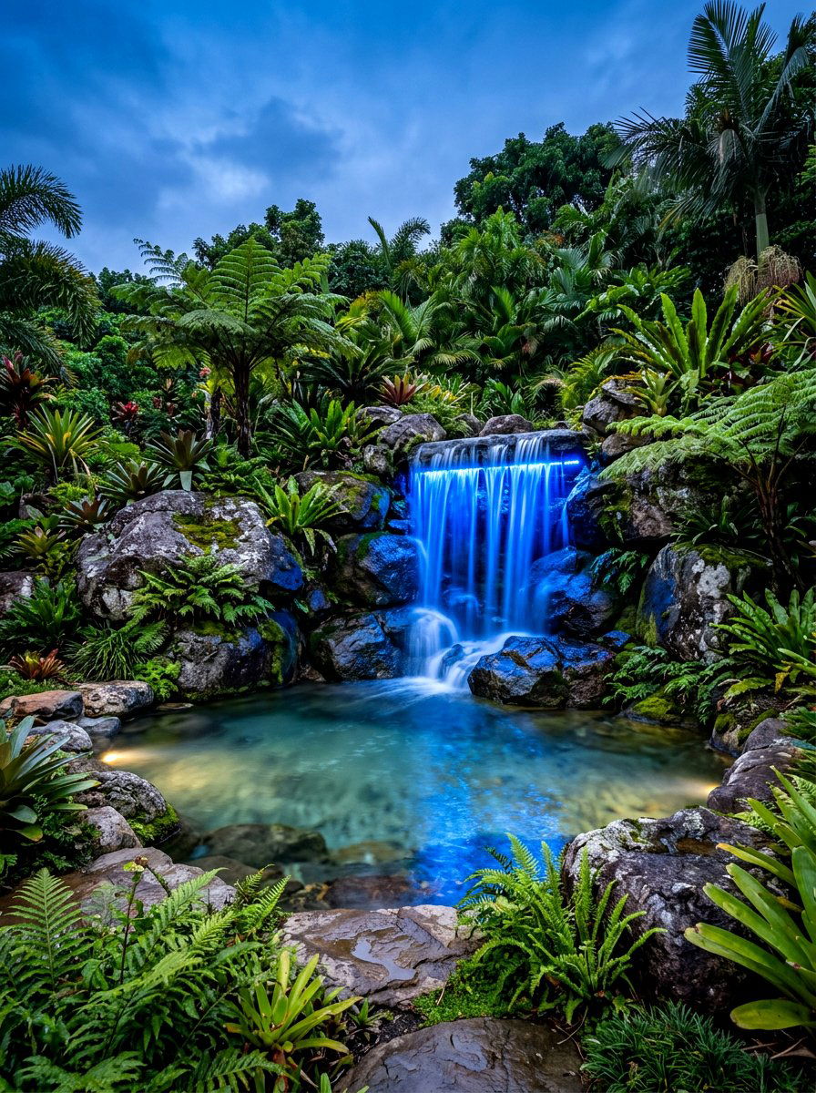 Waterfall Pool Lighting - 30 pool lighting ideas