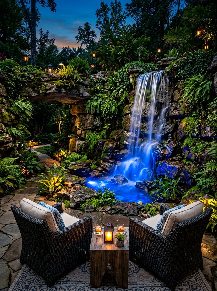 Waterfall Privacy Lounge - 30 resort patio lounge ideas