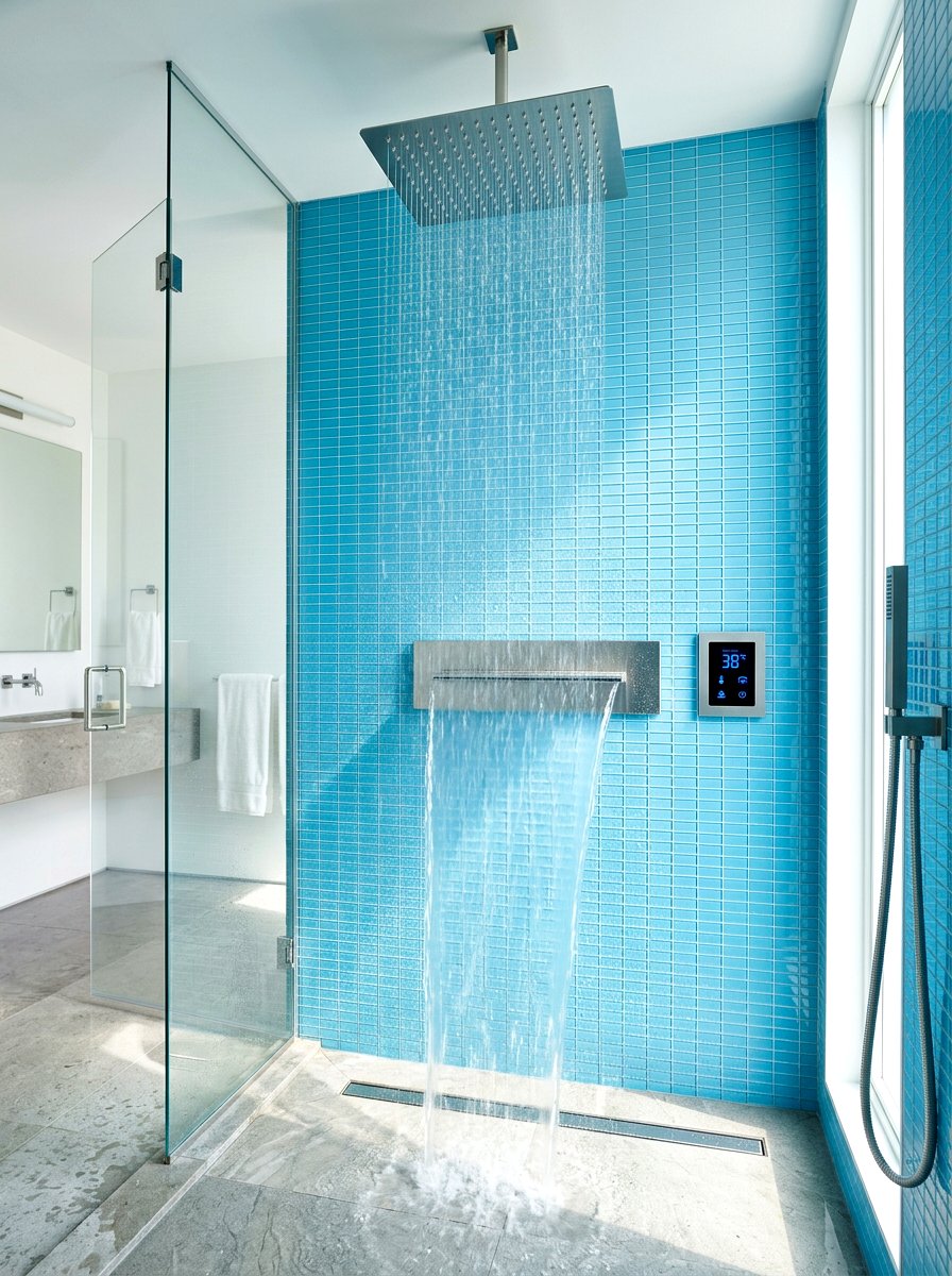 Waterfall Rain Shower - 30 rain head shower bathroom ideas