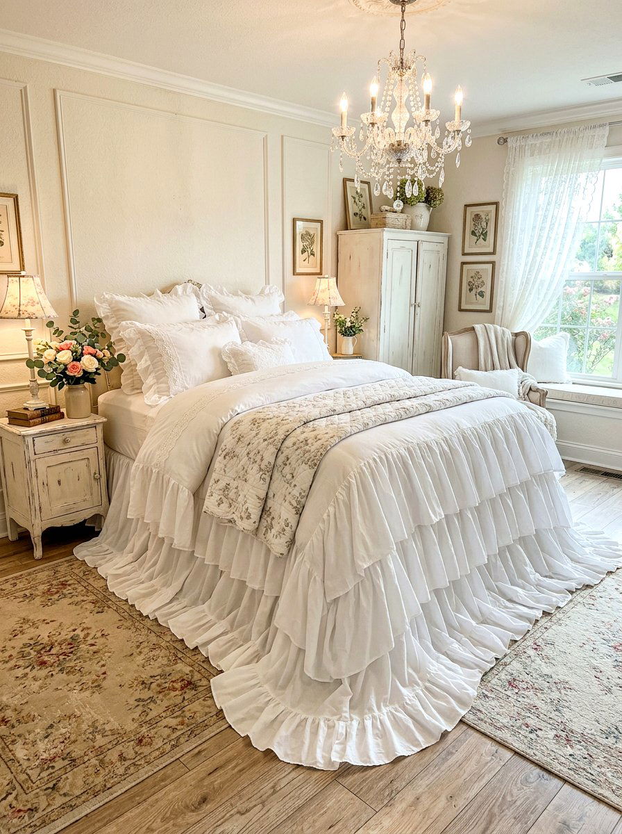 Waterfall Ruffle Skirted Bed - 30 skirted bed ideas