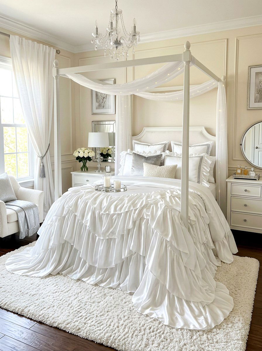 Waterfall Ruffled Comforter - 30 ruffled bedding bedroom ideas