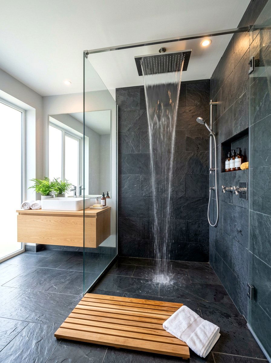 Waterfall Shower Bathroom - 30 forest inspired bathroom ideas