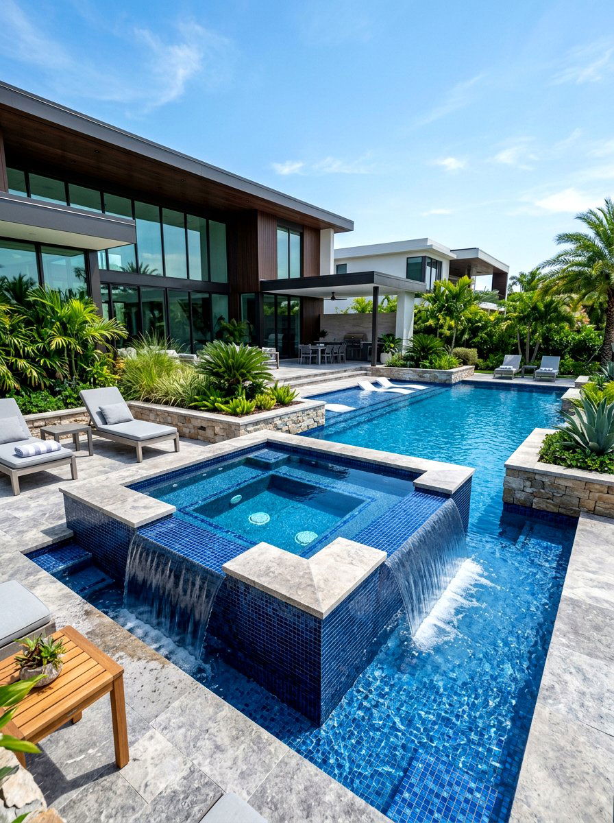Waterfall Spillover Spa Pool - 30 spa pool backyard ideas
