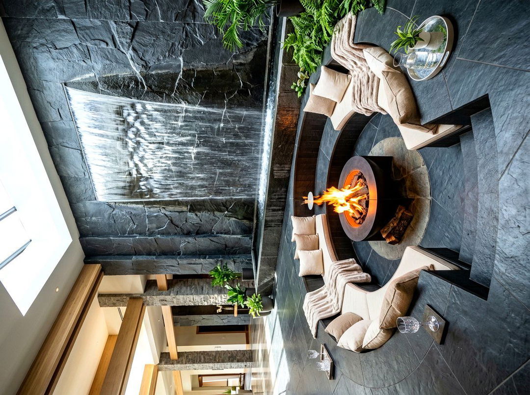 Waterfall Sunken Fire Lounge - 30 sunken fire lounge ideas