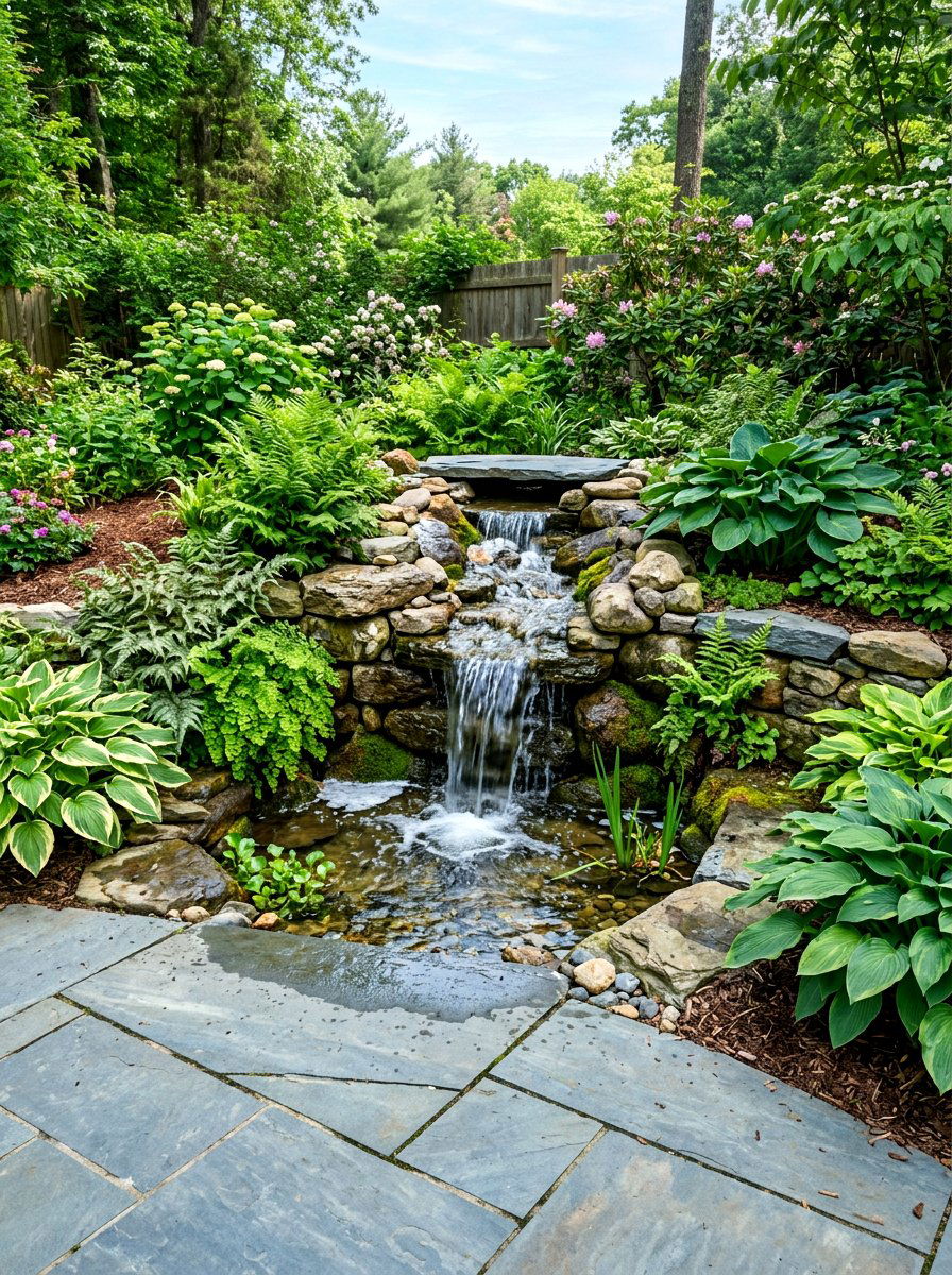 Waterfall Water Feature - 30 patio garden ideas