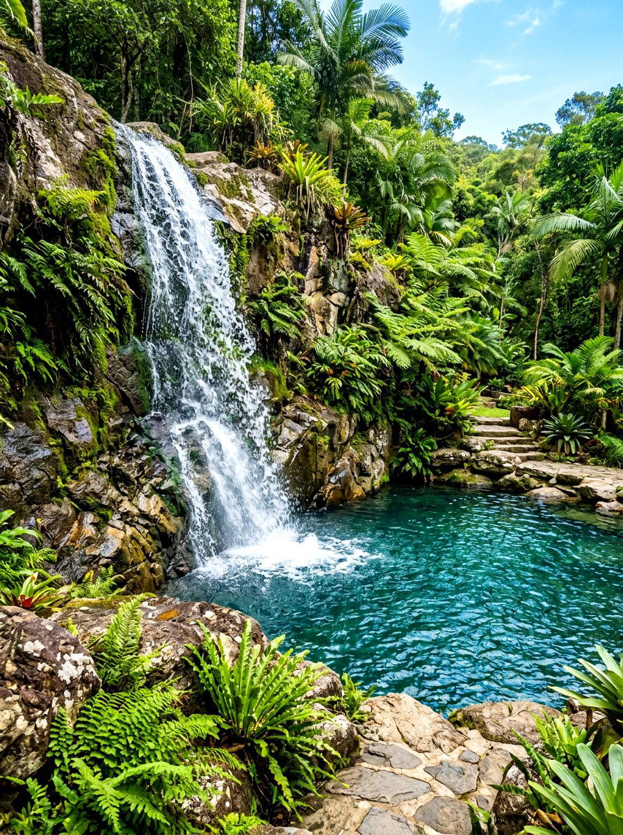 Waterfall cold plunge - 30 cold plunge backyard retreat ideas