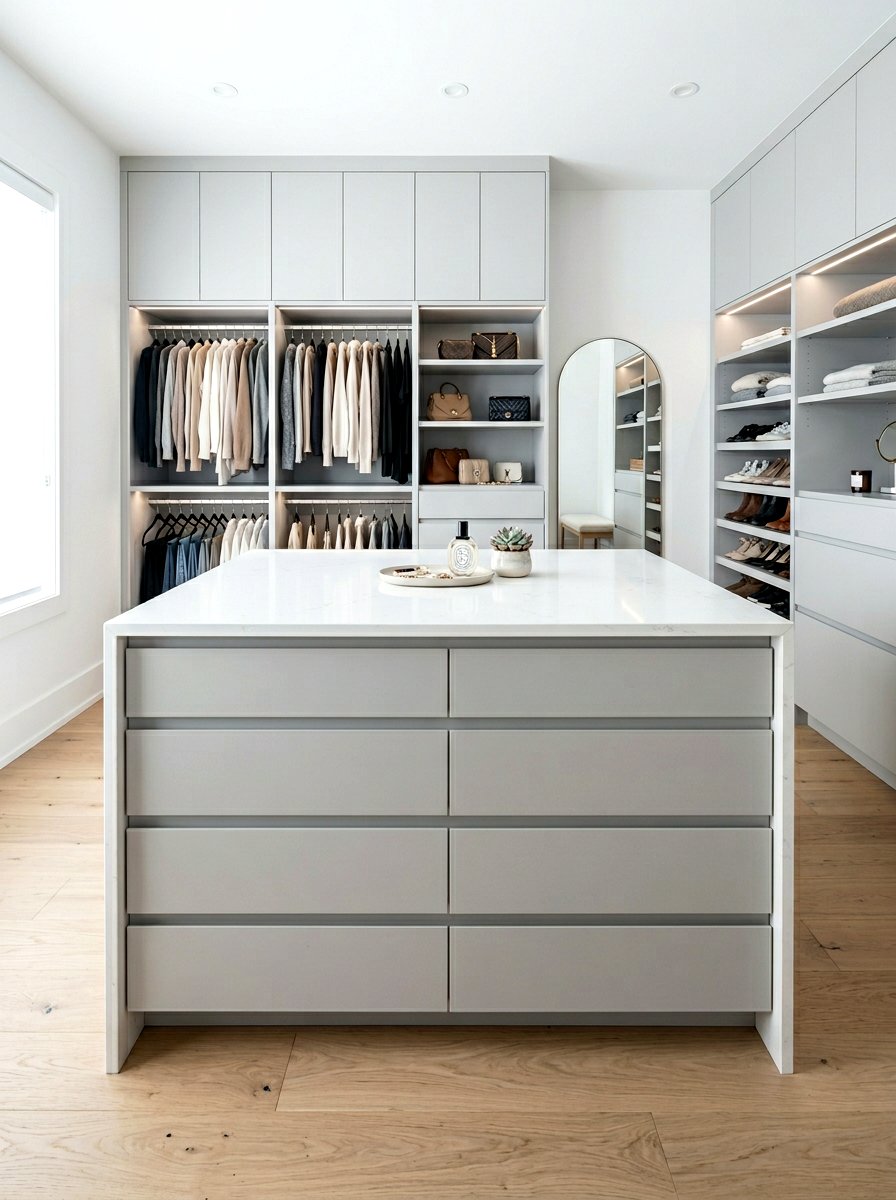 Waterfall edge closet island - 30 island dresser closet ideas