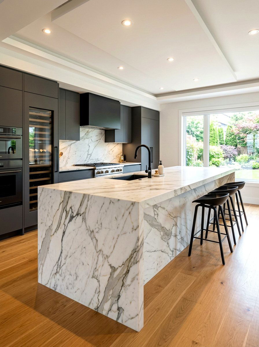 Waterfall edge kitchen island with sink - 30 kitchen island with sink ideas