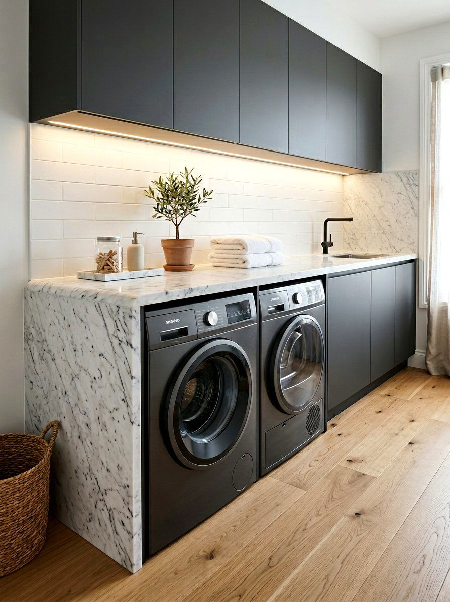 Waterfall edge laundry counter - 30 countertop over washer dryer ideas