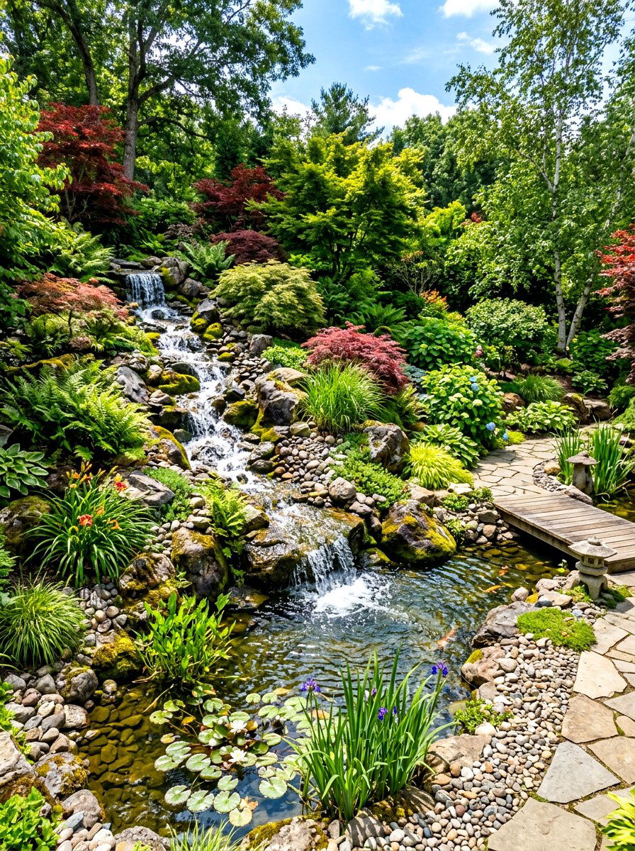 Waterfall feature hill - 30 split level backyard ideas