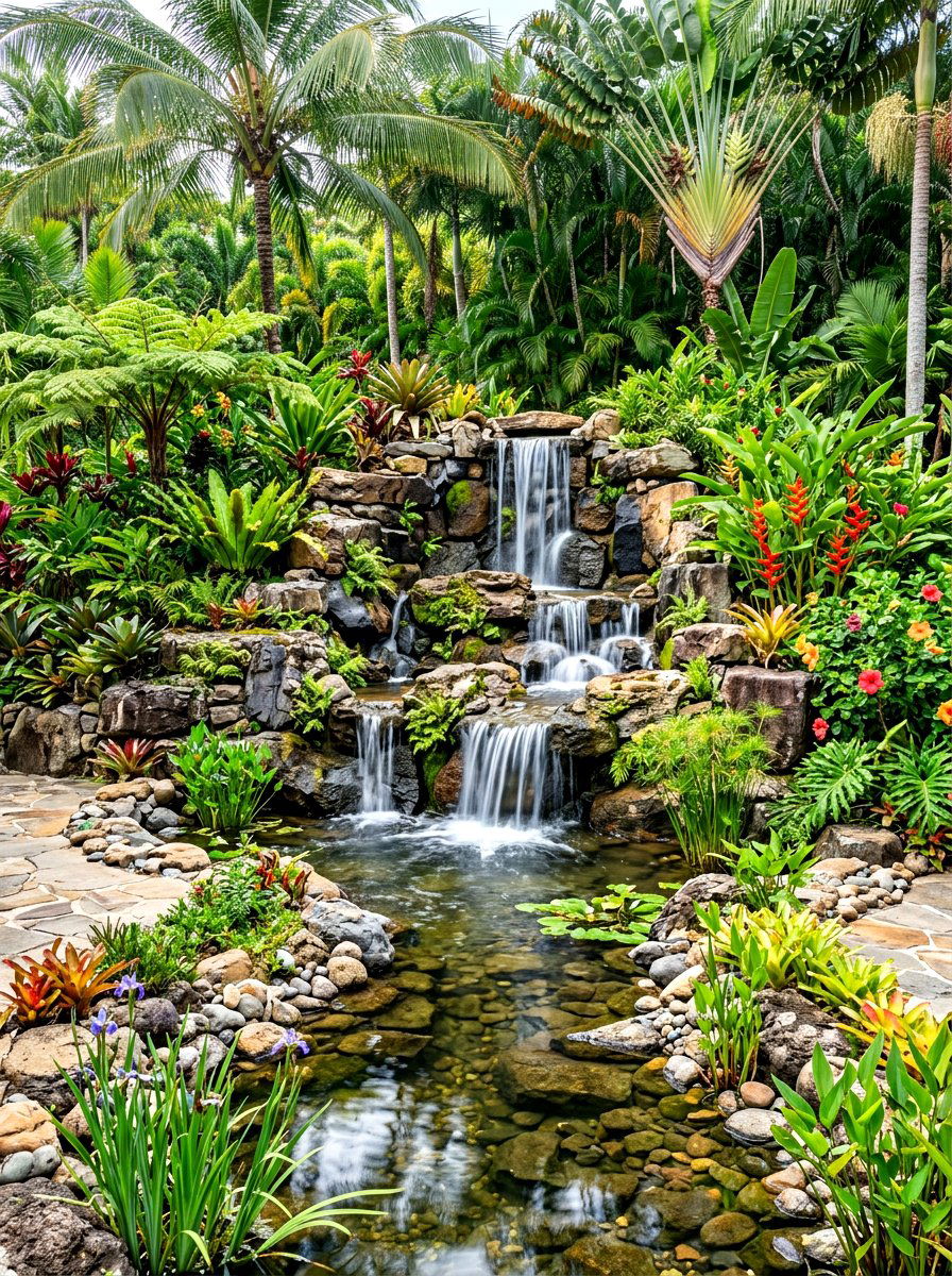 Waterfall fountain - 30 patio fountain ideas