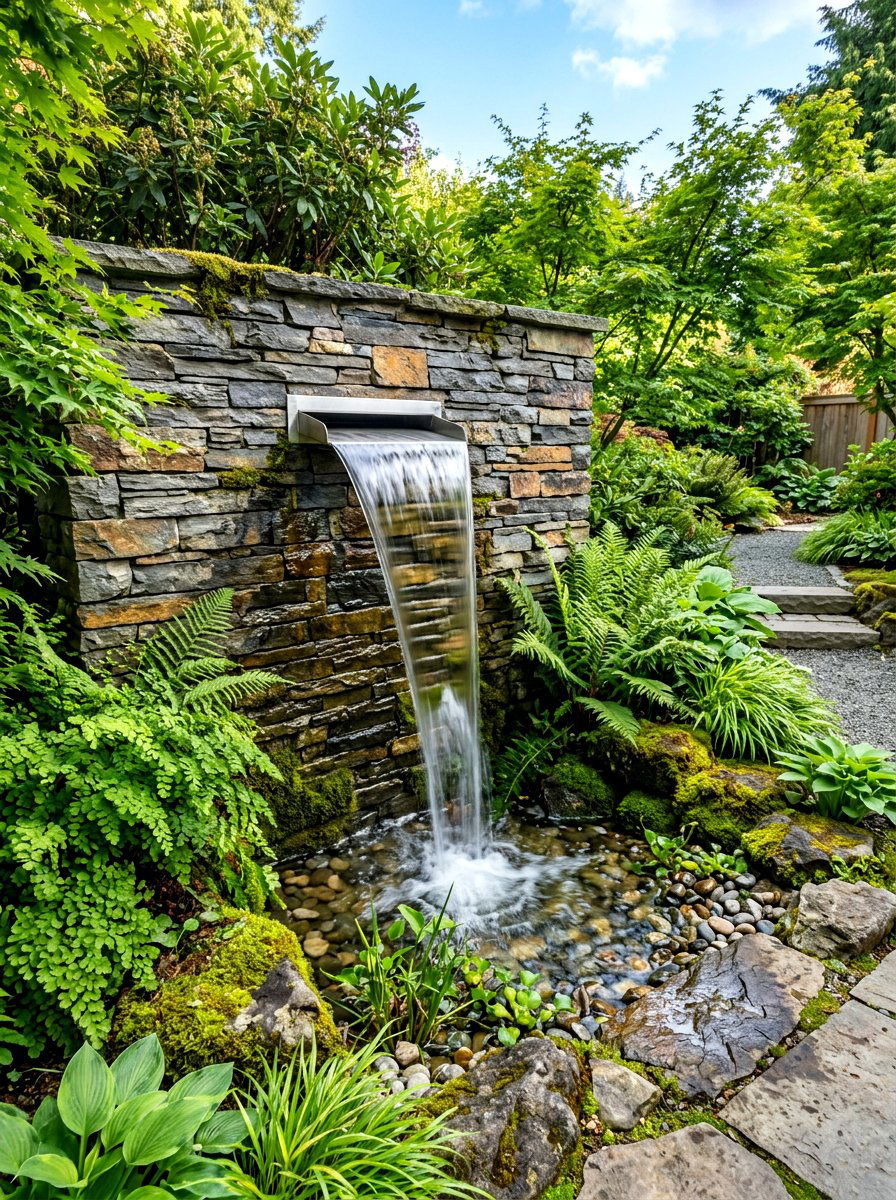 Waterfall garden wall - 30 long narrow backyard ideas